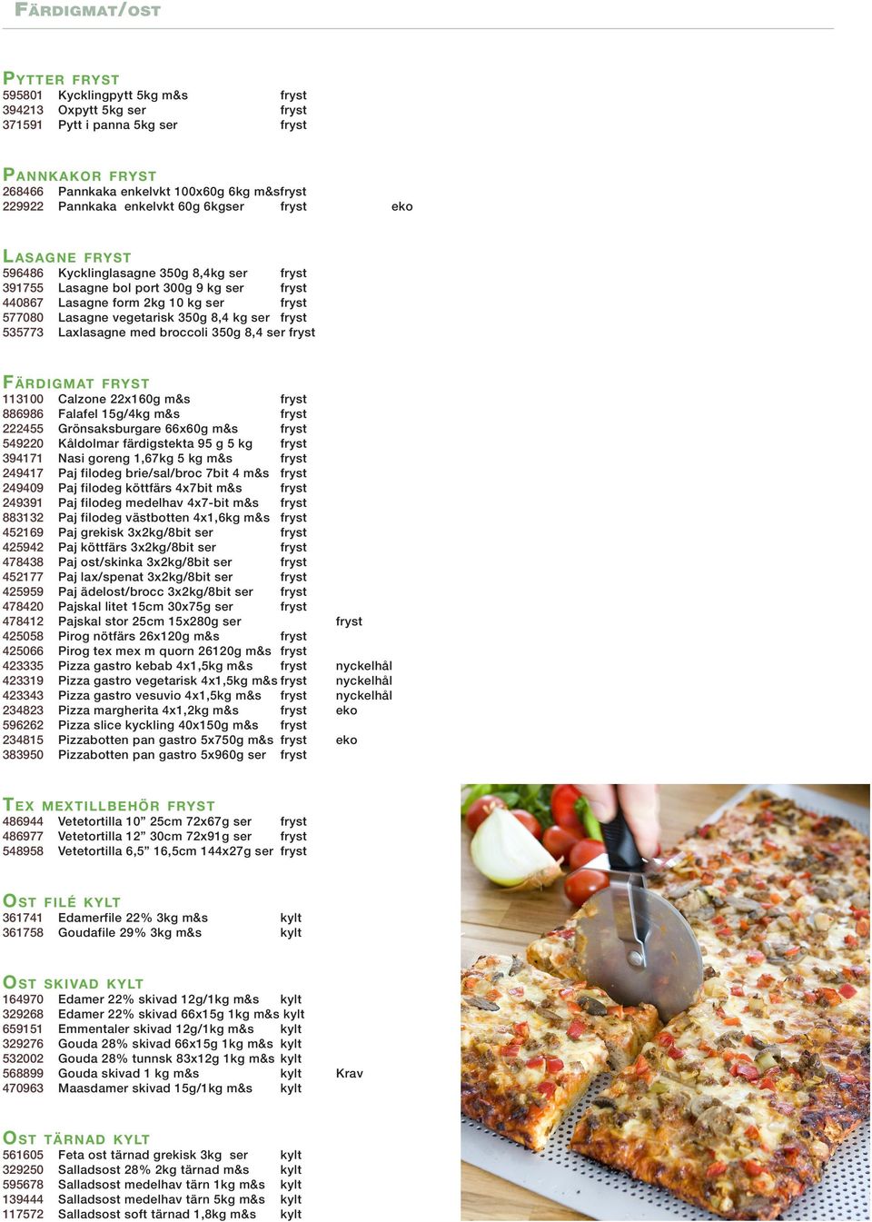 vegetarisk 350g 8,4 kg ser fryst 535773 Laxlasagne med broccoli 350g 8,4 ser fryst Färdigmat fryst 113100 Calzone 22x160g m&s fryst 886986 Falafel 15g/4kg m&s fryst 222455 Grönsaksburgare 66x60g m&s