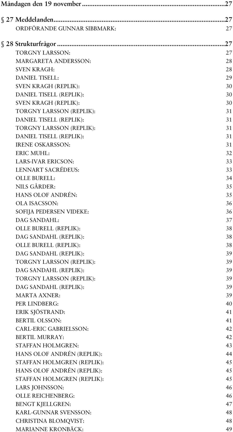 (REPLIK): 31 TORGNY LARSSON (REPLIK): 31 DANIEL TISELL (REPLIK): 31 IRENE OSKARSSON: 31 ERIC MUHL: 32 LARS-IVAR ERICSON: 33 LENNART SACRÉDEUS: 33 OLLE BURELL: 34 NILS GÅRDER: 35 HANS OLOF ANDRÉN: 35