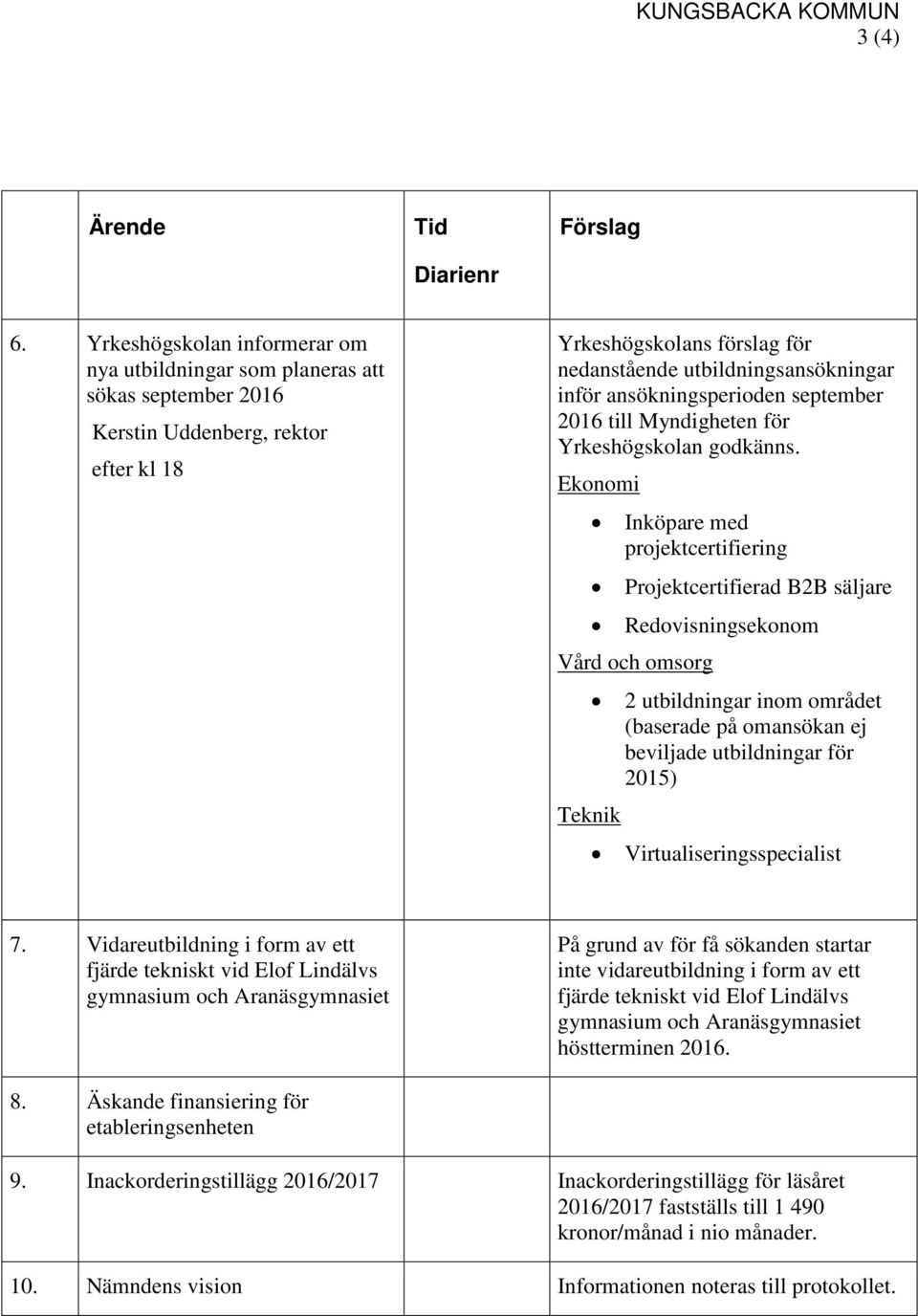 ansökningsperioden september 2016 till Myndigheten för Yrkeshögskolan godkänns.