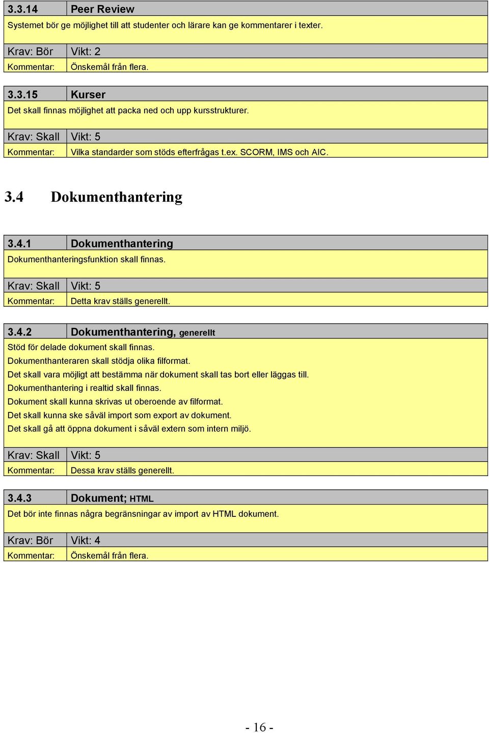 Kommentar: Detta krav ställs generellt. 3.4.2 Dokumenthantering, generellt Stöd för delade dokument skall finnas. Dokumenthanteraren skall stödja olika filformat.