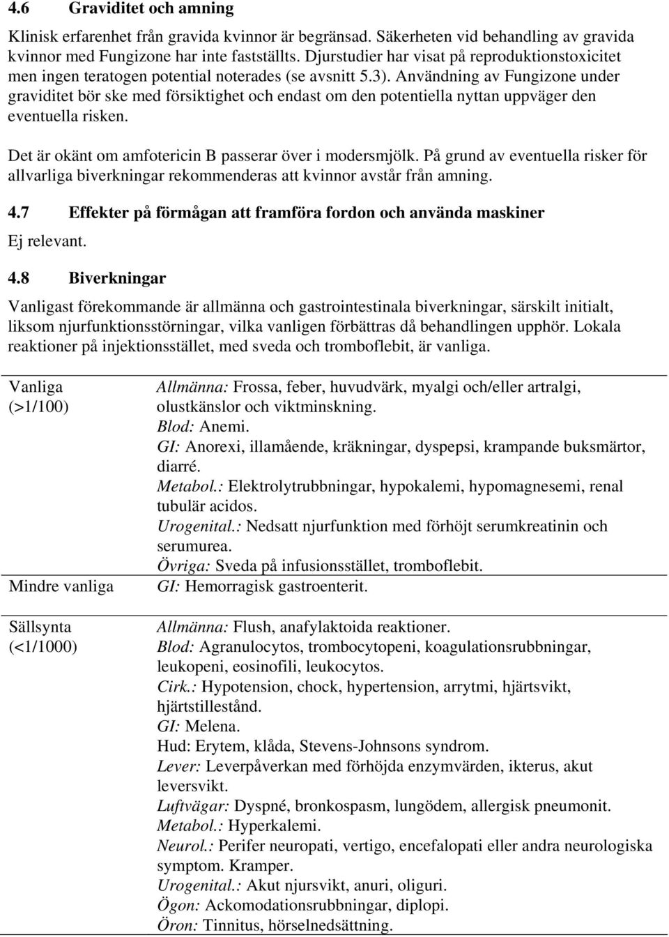 Användning av Fungizone under graviditet bör ske med försiktighet och endast om den potentiella nyttan uppväger den eventuella risken. Det är okänt om amfotericin B passerar över i modersmjölk.