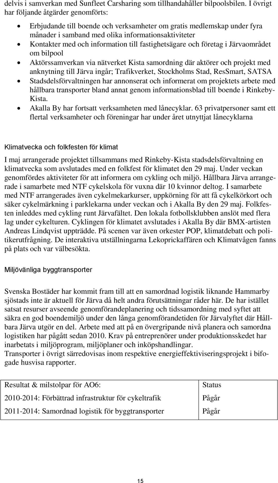 till fastighetsägare och företag i Järvaområdet om bilpool Aktörssamverkan via nätverket Kista samordning där aktörer och projekt med anknytning till Järva ingår; Trafikverket, Stockholms Stad,