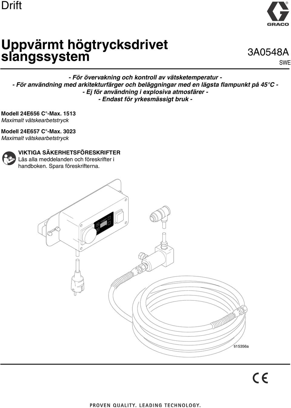 yrkesmässigt bruk - Modell 24E656 C -Max. 1513 Maximalt vätskearbetstryck Modell 24E657 C -Max.