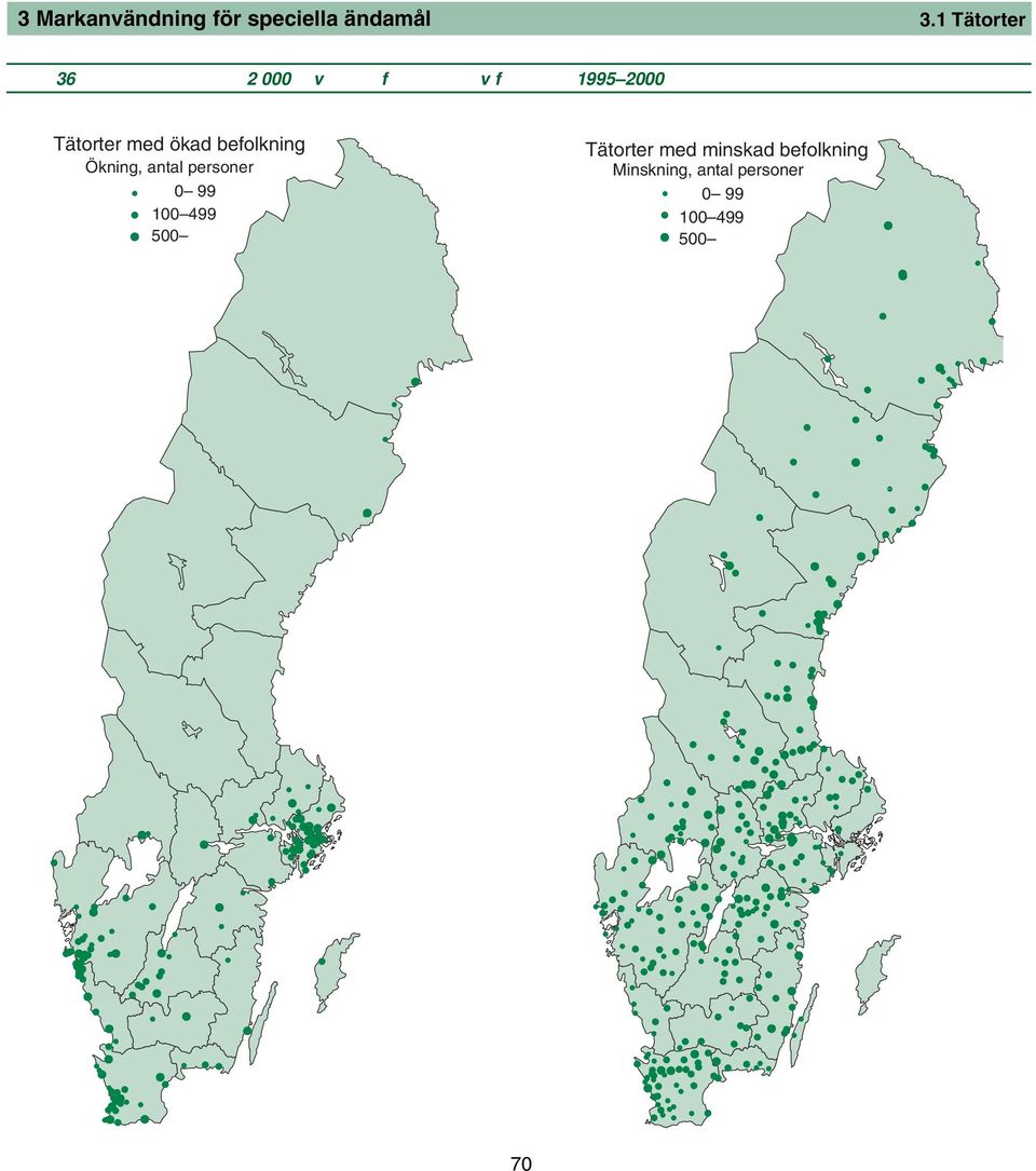 Tätorter med ökad befolkning Ökning, antal personer 0 99 100 499 500