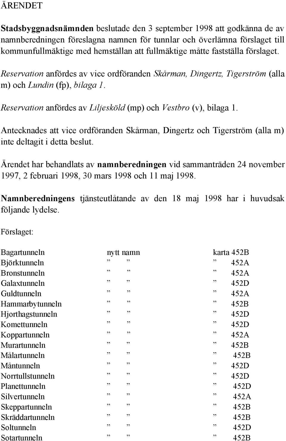 Reservation anfördes av Liljesköld (mp) och Vestbro (v), bilaga 1. Antecknades att vice ordföranden Skårman, Dingertz och Tigerström (alla m) inte deltagit i detta beslut.