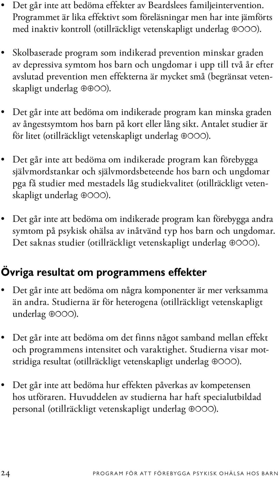 vetenskapligt underlag ). Det går inte att bedöma om indikerade program kan minska graden av ångestsymtom hos barn på kort eller lång sikt.