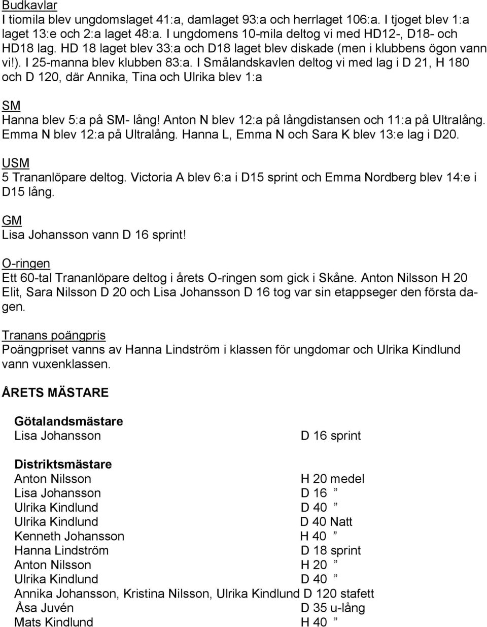 I Smålandskavlen deltog vi med lag i D 21, H 180 och D 120, där Annika, Tina och Ulrika blev 1:a SM Hanna blev 5:a på SM- lång! Anton N blev 12:a på långdistansen och 11:a på Ultralång.