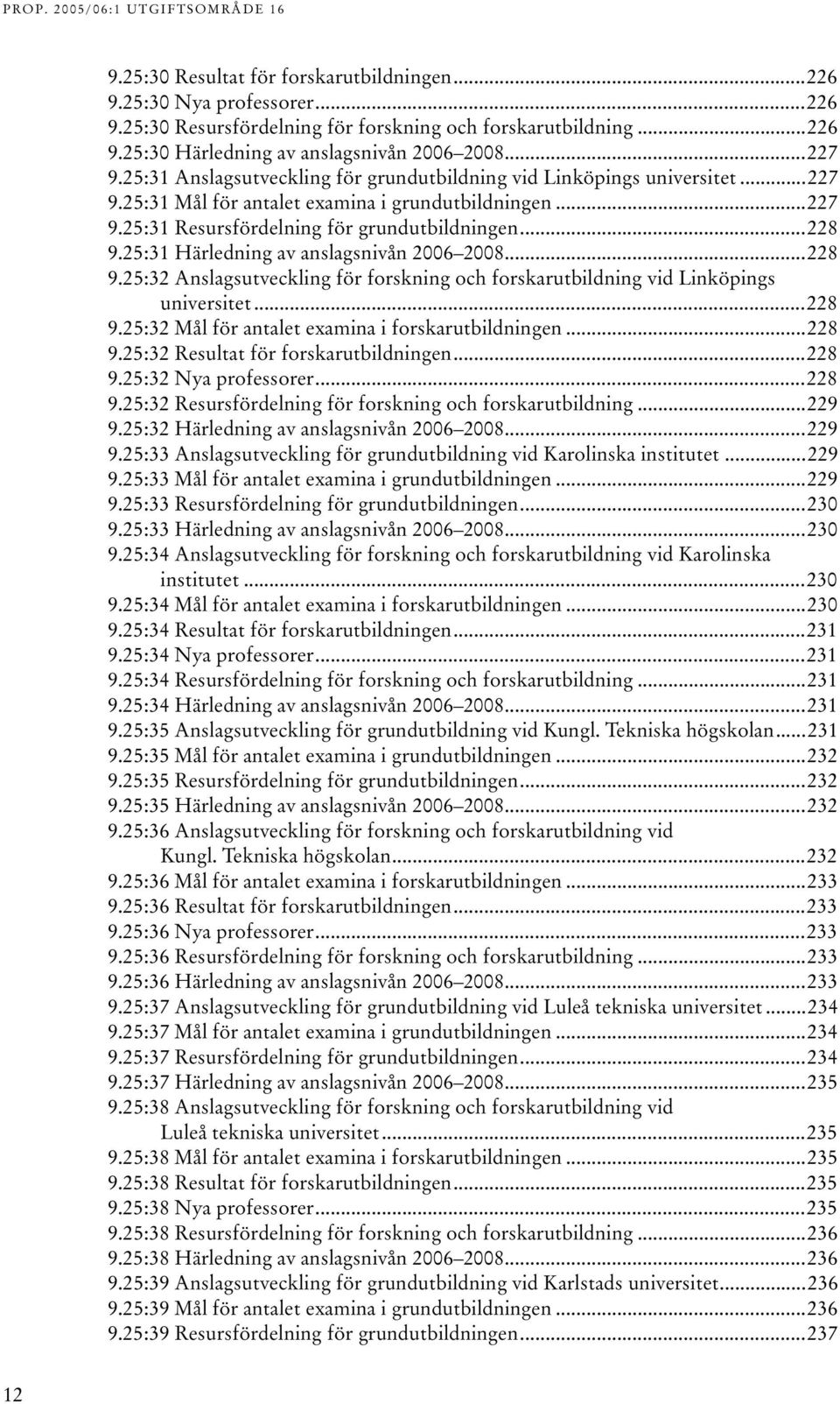 25:31 Härledning av anslagsnivån 2006 2008...228 9.25:32 Anslagsutveckling för forskning och forskarutbildning vid Linköpings universitet...228 9.25:32 Mål för antalet examina i forskarutbildningen.