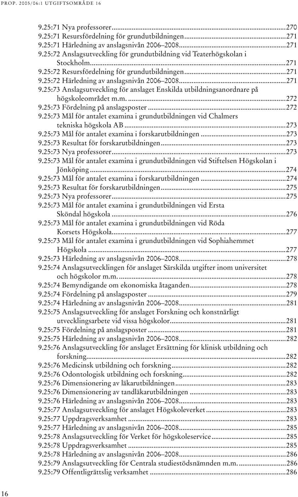 m....272 9.25:73 Fördelning på anslagsposter...272 9.25:73 Mål för antalet examina i grundutbildningen vid Chalmers tekniska högskola AB...273 9.25:73 Mål för antalet examina i forskarutbildningen.