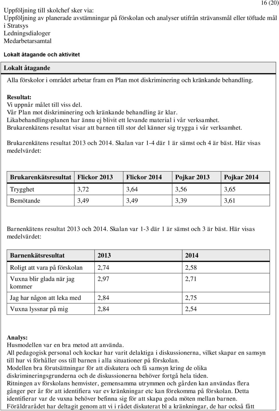 Vår Plan mot diskriminering och kränkande behandling är klar. Likabehandlingsplanen har ännu ej blivit ett levande material i vår verksamhet.