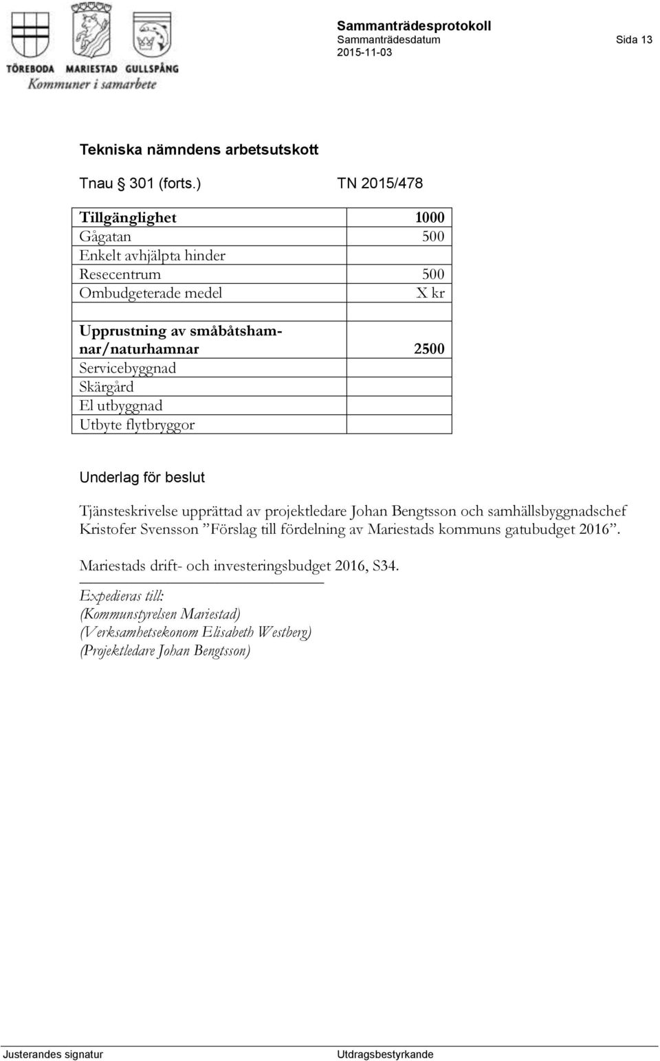 småbåtshamnar/naturhamnar 2500 Servicebyggnad Skärgård El utbyggnad Utbyte flytbryggor Tjänsteskrivelse upprättad av projektledare Johan