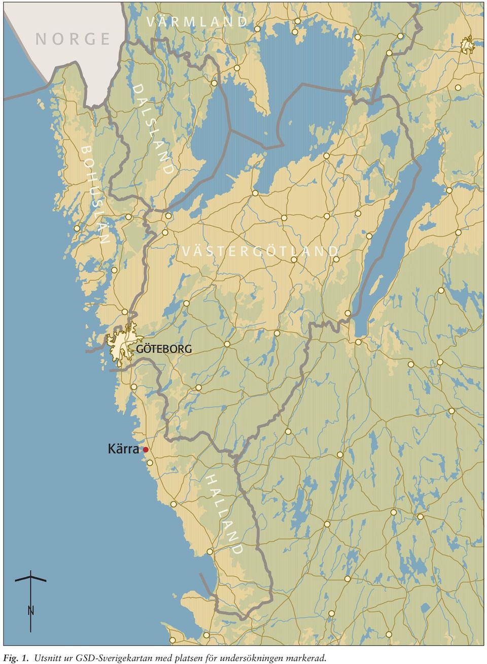 Utsnitt ur GSD-Sverigekartan med platsen för