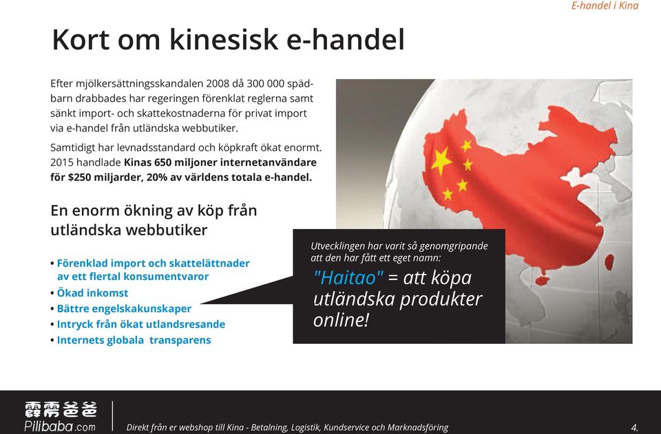 2015 handlade Kinas 650 miljoner internetanvändare för $250 miljarder, 20% av världens totala e-handel.