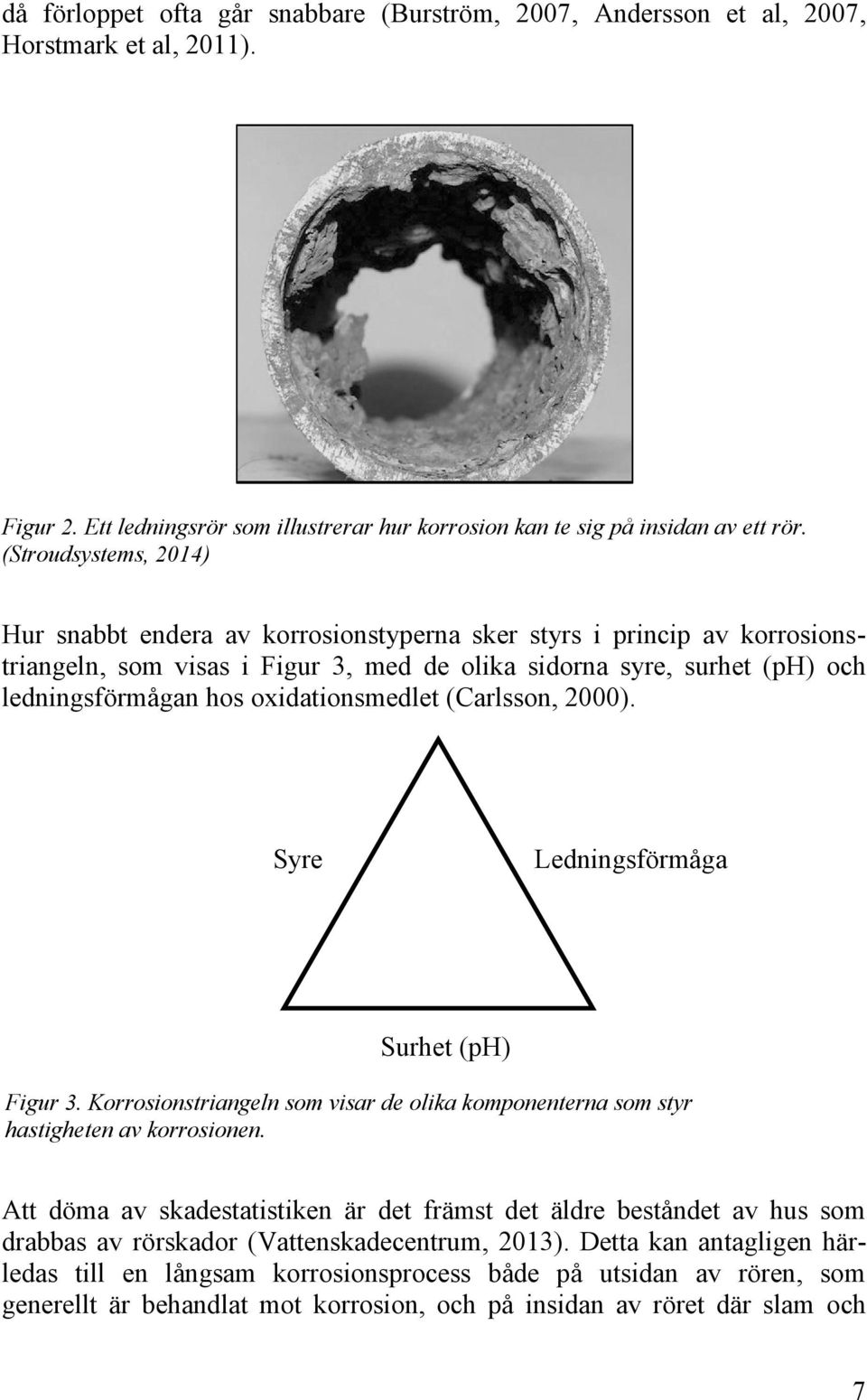 oxidationsmedlet (Carlsson, 2000). Syre Ledningsförmåga Surhet (ph) Figur 3. Korrosionstriangeln som visar de olika komponenterna som styr hastigheten av korrosionen.