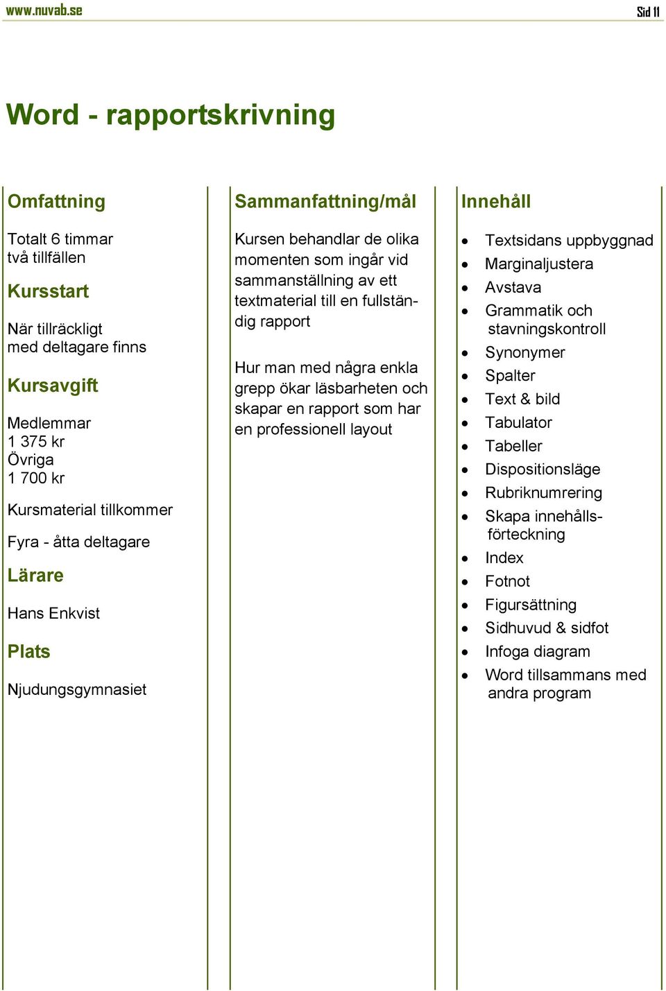 behandlar de olika momenten som ingår vid sammanställning av ett textmaterial till en fullständig rapport Hur man med några enkla grepp ökar läsbarheten och skapar en