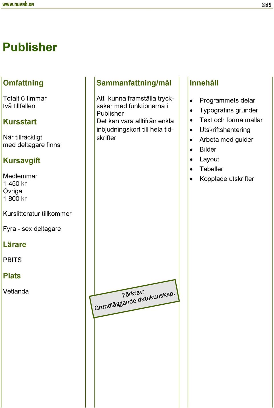 deltagare PBITS Att kunna framställa trycksaker med funktionerna i Publisher Det kan vara alltifrån enkla