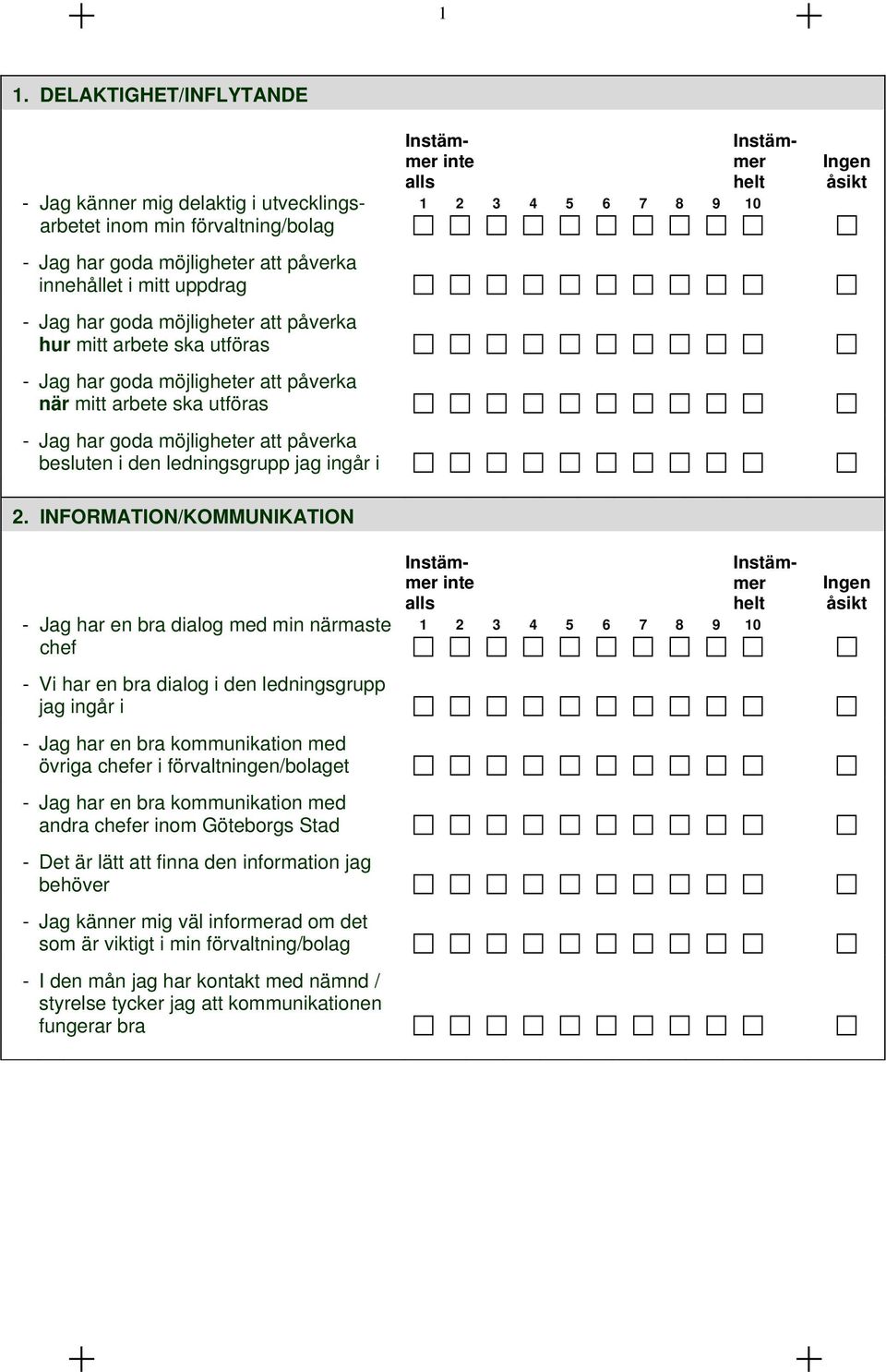 INFORMATION/KOMMUNIKATION - g har en bra dialog med min närmaste chef - Vi har en bra dialog i den ledningsgrupp jag ingår i - g har en bra kommunikation med övriga chefer i förvaltningen/bolaget - g