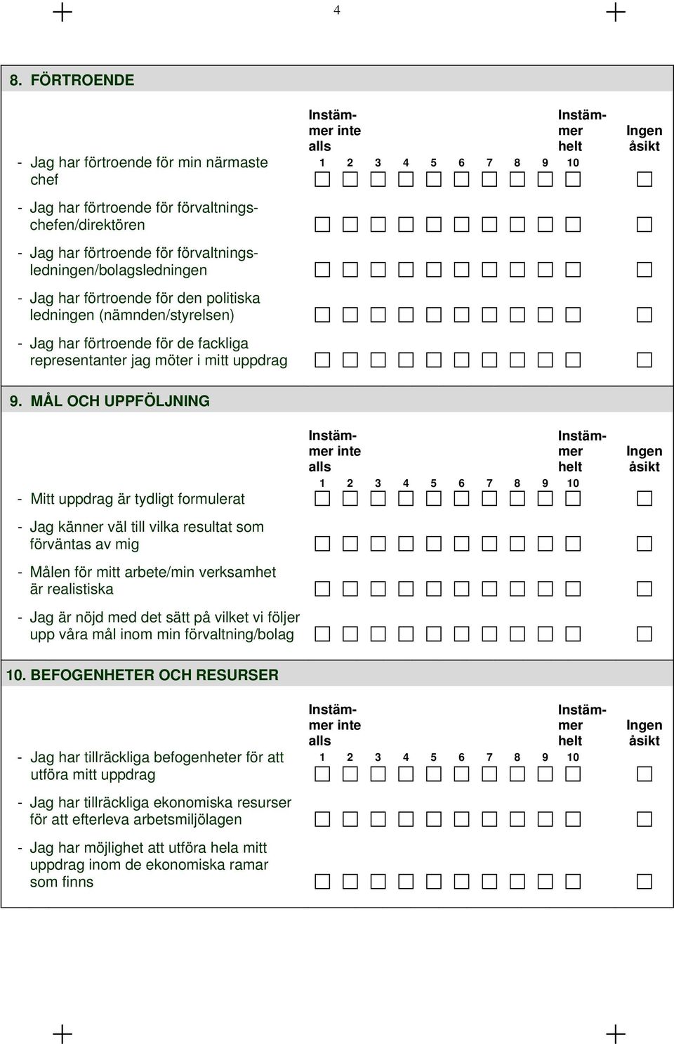 MÅL OCH UPPFÖLJNING - Mitt uppdrag är tydligt formulerat - g känner väl till vilka resultat som förväntas av mig - Målen för mitt arbete/min verksamhet är realistiska - g är nöjd med det sätt på