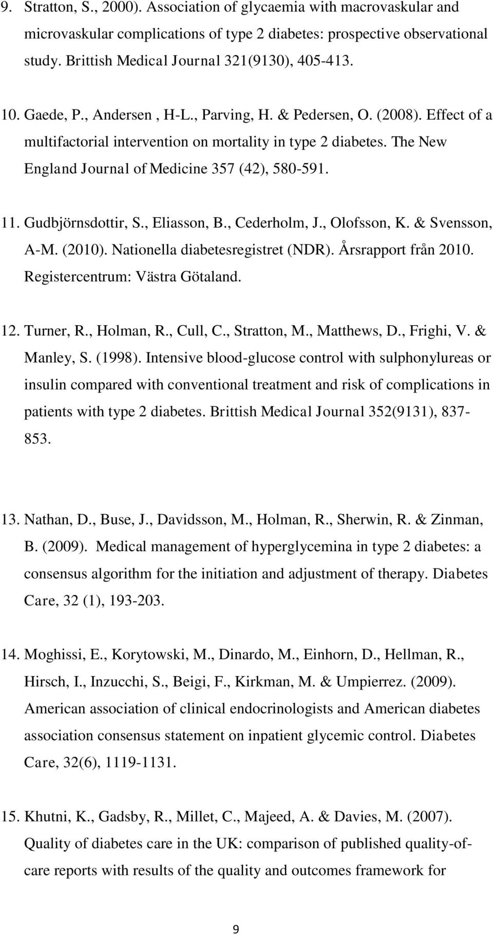 Gudbjörnsdottir, S., Eliasson, B., Cederholm, J., Olofsson, K. & Svensson, A-M. (2010). Nationella diabetesregistret (NDR). Årsrapport från 2010. Registercentrum: Västra Götaland. 12. Turner, R.