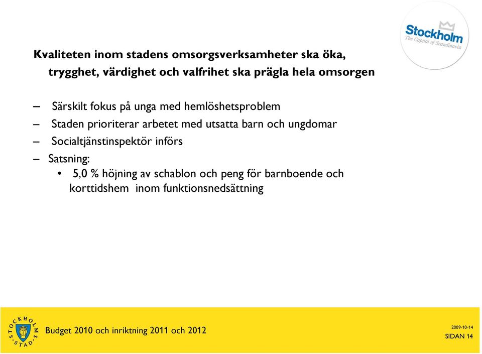 arbetet med utsatta barn och ungdomar Socialtjänstinspektör införs Satsning: 5,0 %