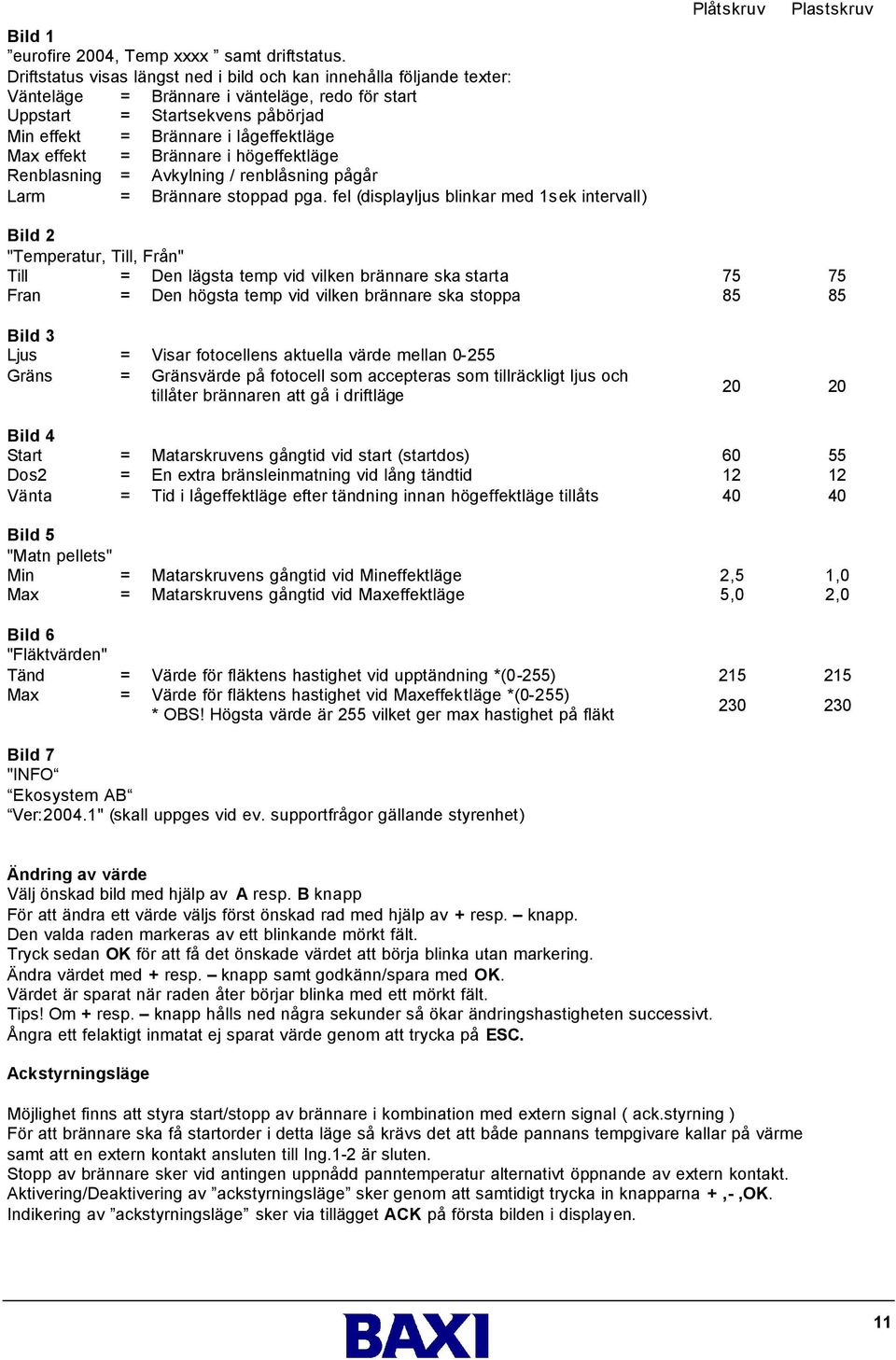 effekt = Brännare i högeffektläge Renblasning = Avkylning / renblåsning pågår Larm = Brännare stoppad pga.