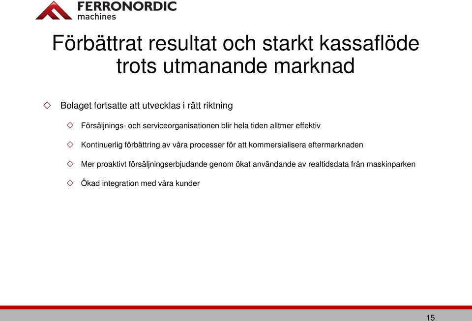 förbättring av våra processer för att kommersialisera eftermarknaden Mer proaktivt