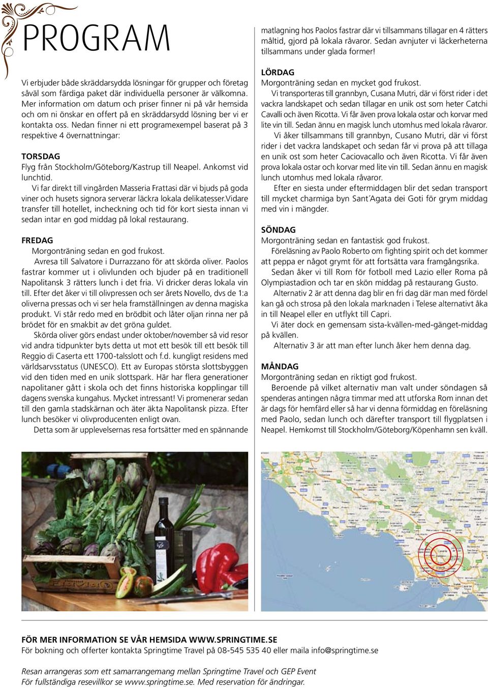 Nedan finner ni ett programexempel baserat på 3 respektive 4 övernattningar: Torsdag Flyg från Stockholm/Göteborg/Kastrup till Neapel. Ankomst vid lunchtid.