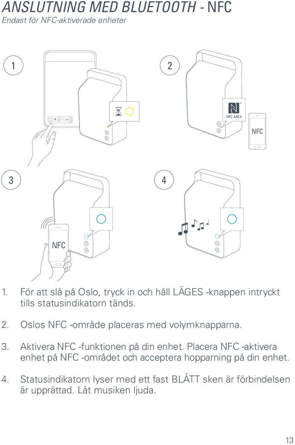 Oslos NFC -område placeras med volymknapparna. 3. Aktivera NFC -funktionen på din enhet.