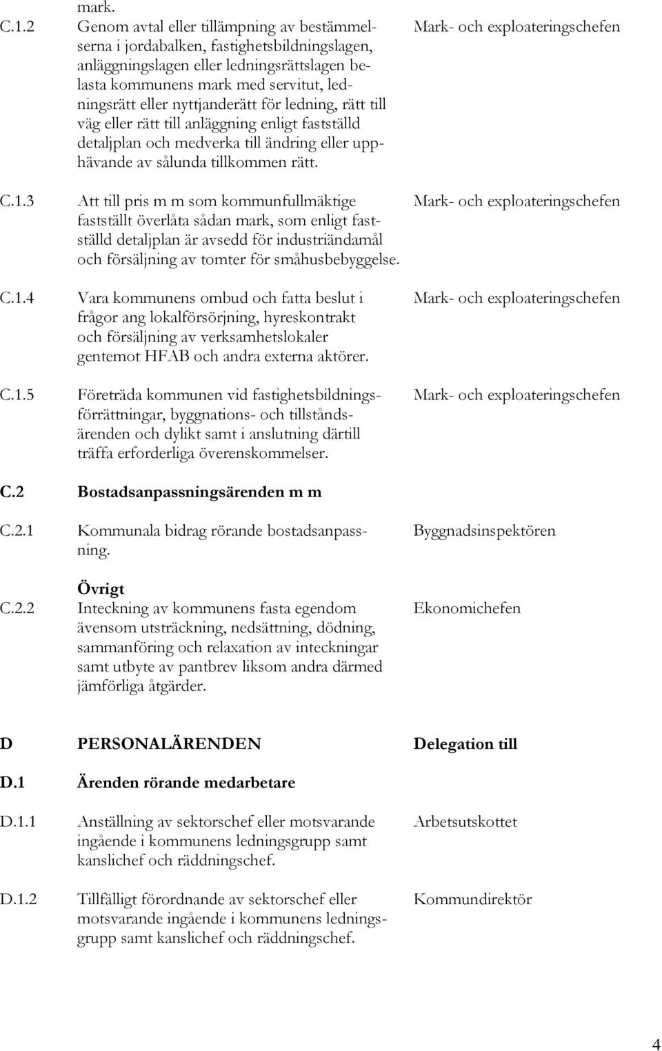 servitut, ledningsrätt eller nyttjanderätt för ledning, rätt till väg eller rätt till anläggning enligt fastställd detaljplan och medverka till ändring eller upphävande av sålunda tillkommen rätt. C.