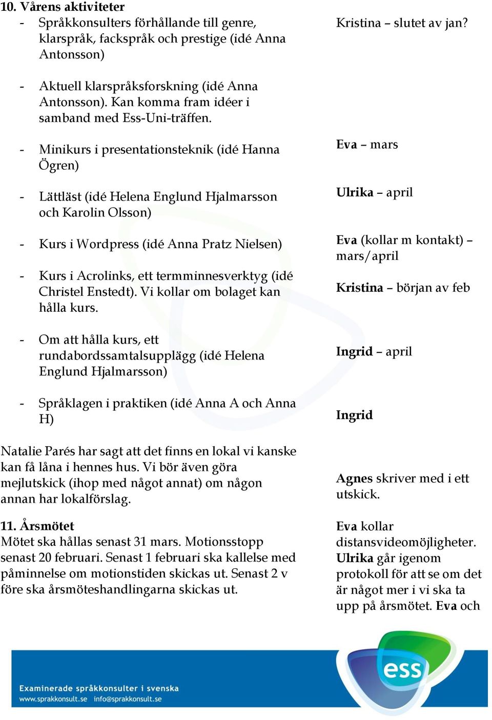 - Minikurs i presentationsteknik (idé Hanna Ögren) - Lättläst (idé Helena Englund Hjalmarsson och Karolin Olsson) - Kurs i Wordpress (idé Anna Pratz Nielsen) - Kurs i Acrolinks, ett termminnesverktyg