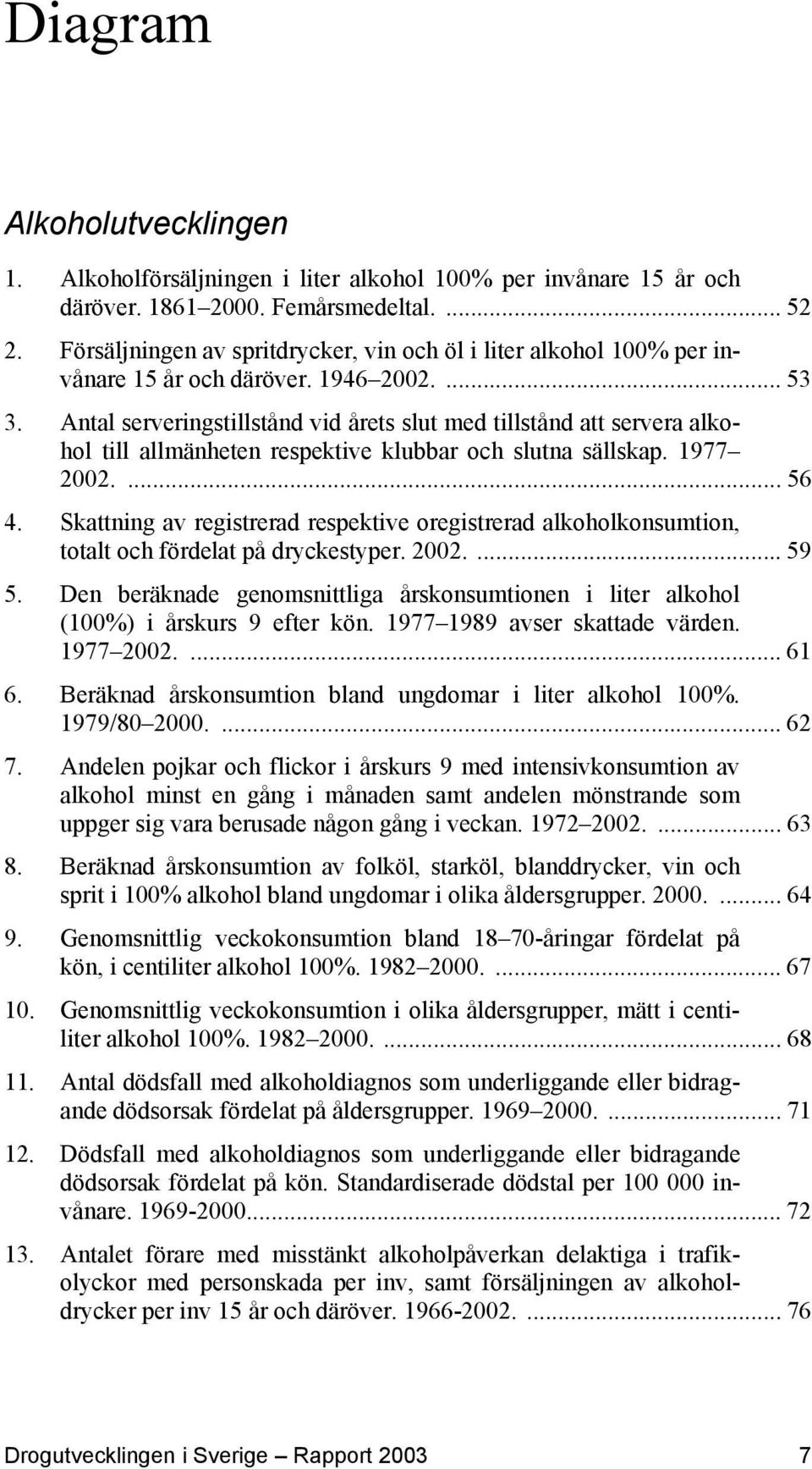 Antal serveringstillstånd vid årets slut med tillstånd att servera alkohol till allmänheten respektive klubbar och slutna sällskap. 1977 2002.... 56 4.