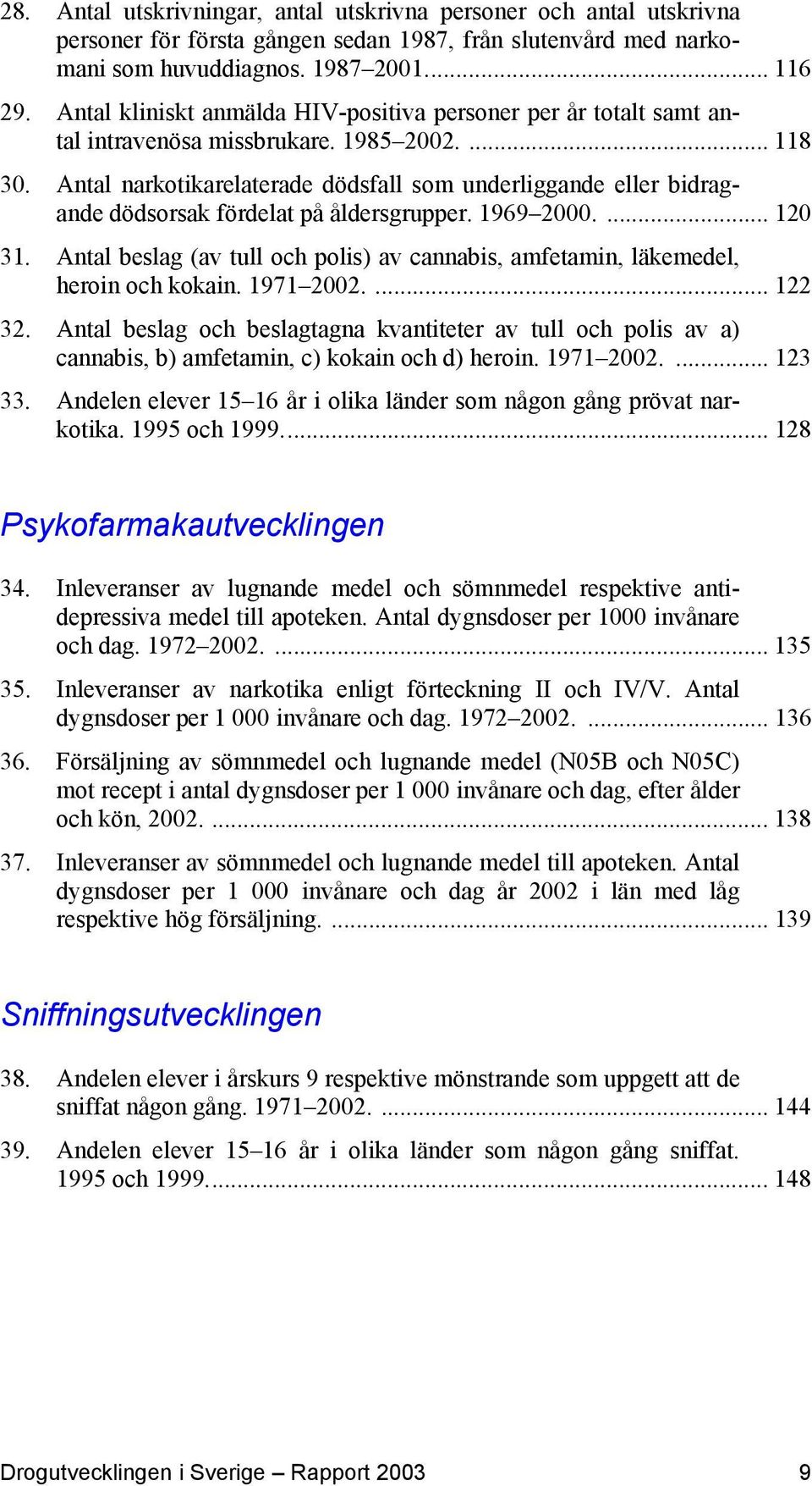 Antal narkotikarelaterade dödsfall som underliggande eller bidragande dödsorsak fördelat på åldersgrupper. 1969 2000.... 120 31.