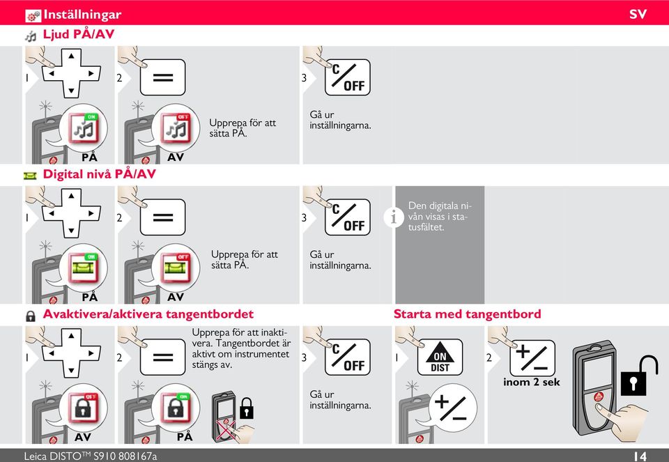 Gå ur nställnngarna. 1 PÅ AV Avaktvera/aktvera tangentbordet 2 Upprepa för att naktvera.