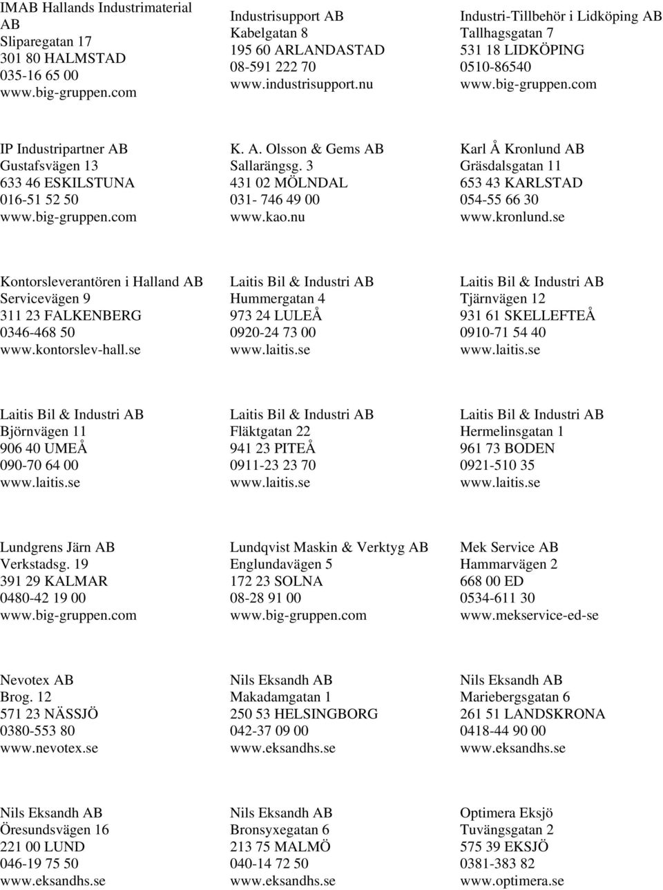 3 431 02 MÖLNDAL 031-746 49 00 www.kao.nu Karl Å Kronlund AB Gräsdalsgatan 11 653 43 KARLSTAD 054-55 66 30 www.kronlund.