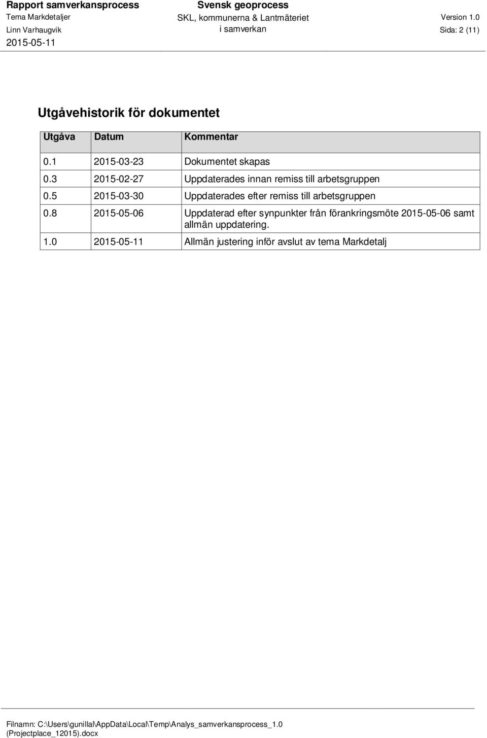 5 2015-03-30 Uppdaterades efter remiss till arbetsgruppen 0.