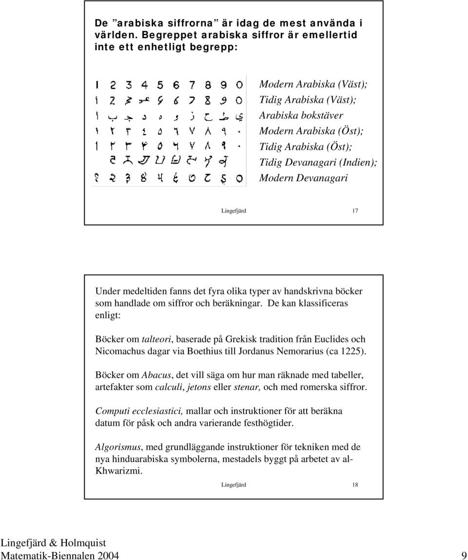 (Indien); Modern Devanagari Lingefjärd 17 Under medeltiden fanns det fyra olika typer av handskrivna böcker som handlade om siffror och beräkningar.