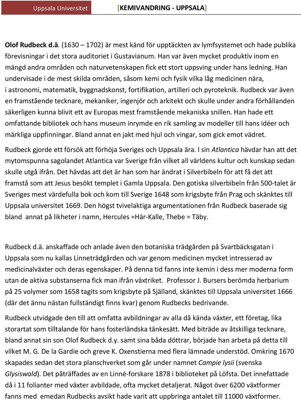 Han undervisade i de mest skilda områden, såsom kemi och fysik vilka låg medicinen nära, i astronomi, matematik, byggnadskonst, fortifikation, artilleri och pyroteknik.