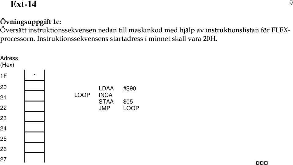 Instruktionssekvensens startadress i minnet skall vara 20H.