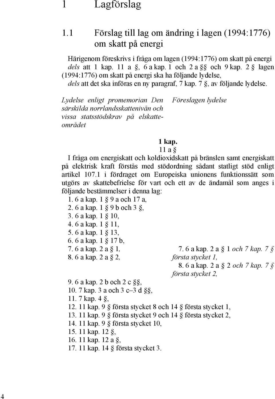 Lydelse enligt promemorian Den särskilda norrlandsskattenivån och vissa statsstödskrav på elskatteområdet Föreslagen lydelse 1 kap.