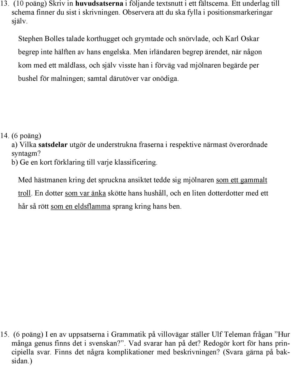 Men irländaren begrep ärendet, när någon kom med ett mäldlass, och själv visste han i förväg vad mjölnaren begärde per bushel för malningen; samtal därutöver var onödiga. 14.