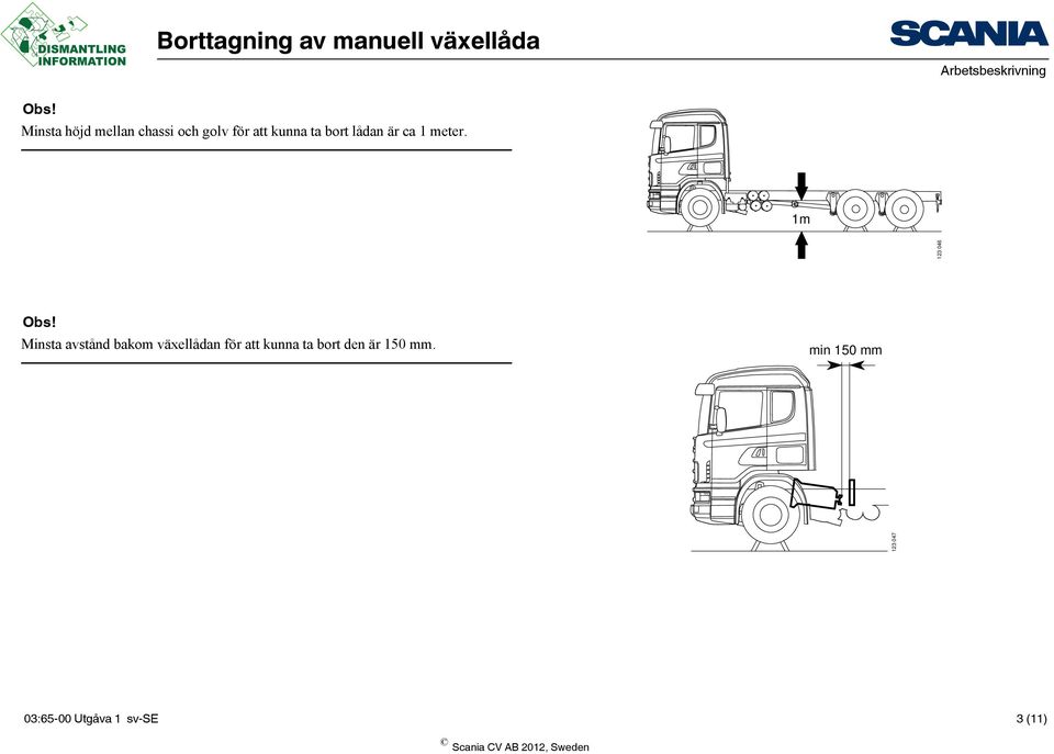 Minsta avstånd bakom växellådan för att kunna ta bort