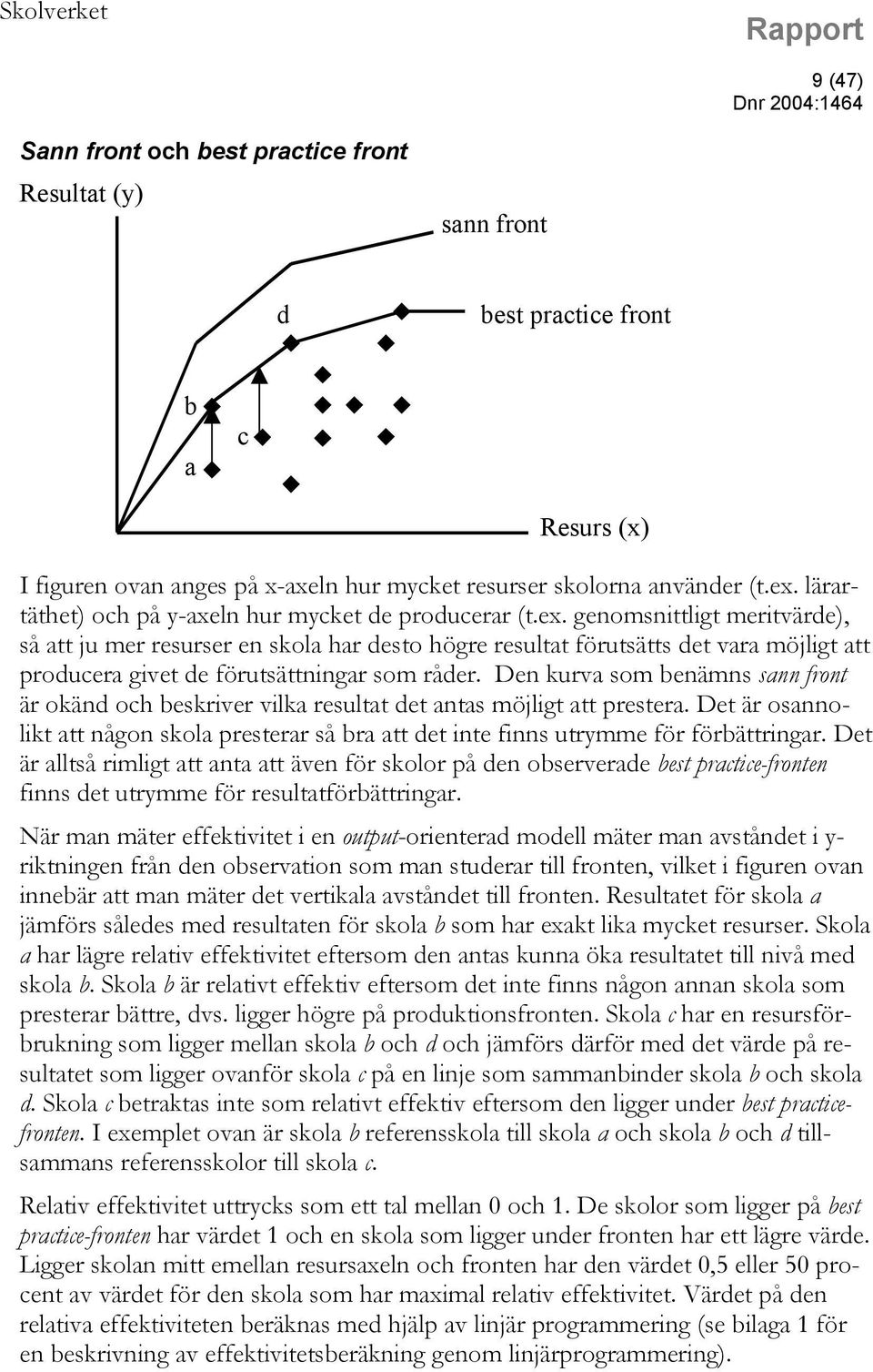 genomsnittligt meritvärde), så att ju mer resurser en skola har desto högre resultat förutsätts det vara möjligt att producera givet de förutsättningar som råder.