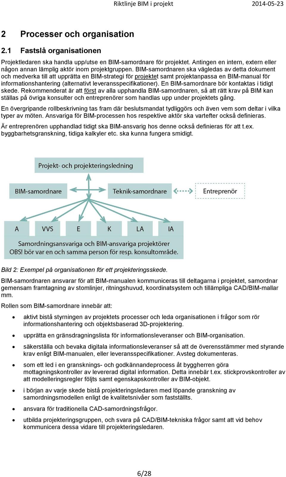 BIM-samordnaren ska vägledas av detta dokument och medverka till att upprätta en BIM-strategi för projektet samt projektanpassa en BIM-manual för informationshantering (alternativt