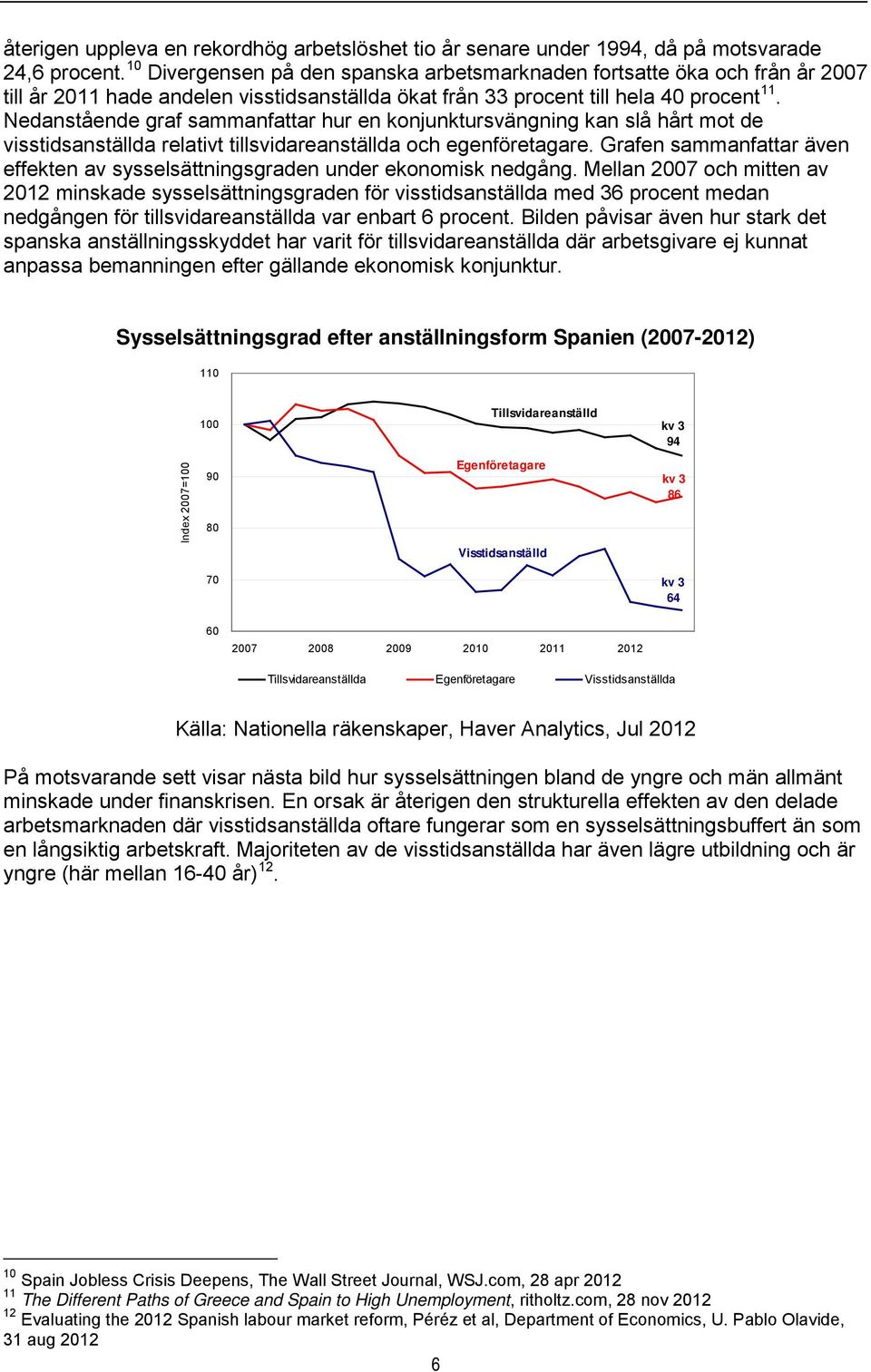 Nedanstående graf sammanfattar hur en konjunktursvängning kan slå hårt mot de visstidsanställda relativt tillsvidareanställda och egenföretagare.