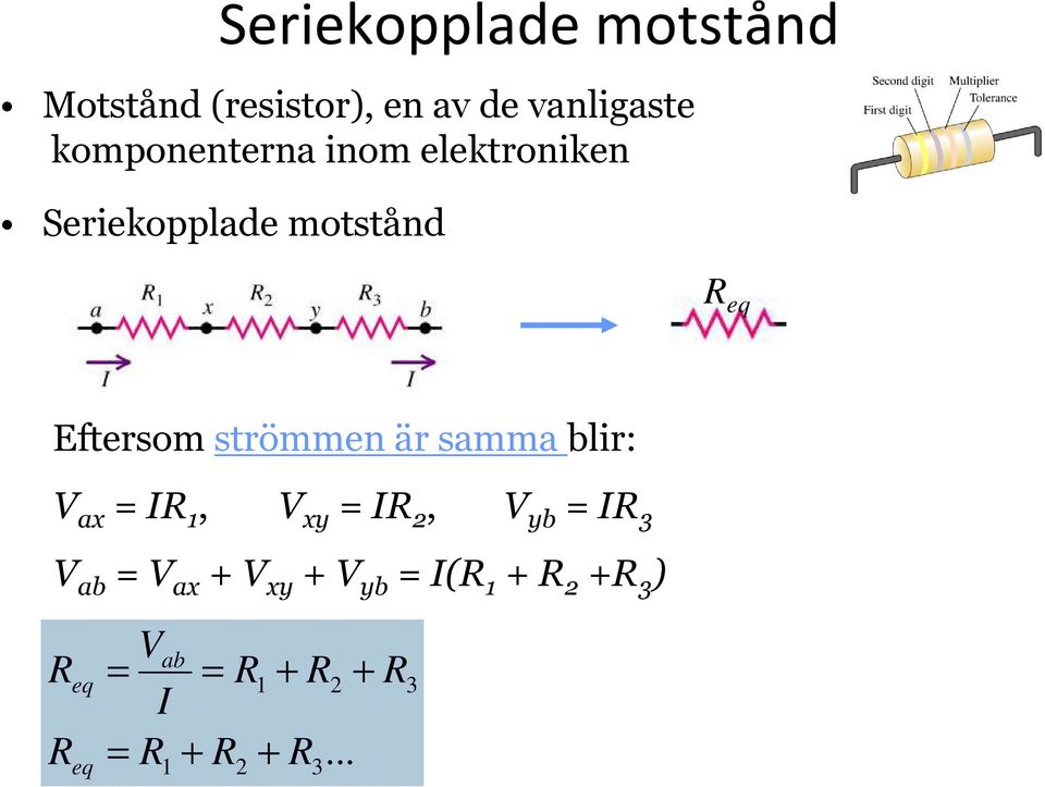 motstånd eq Eftersom strömmen är samma blir: V ax, V xy 2, V