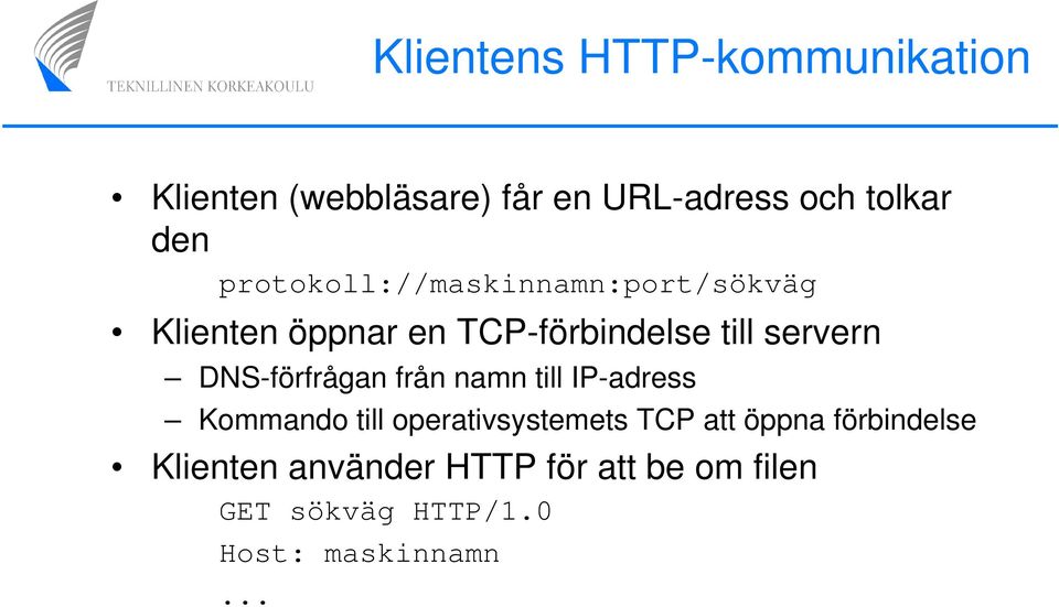 DNS-förfrågan från namn till IP-adress Kommando till operativsystemets TCP att öppna