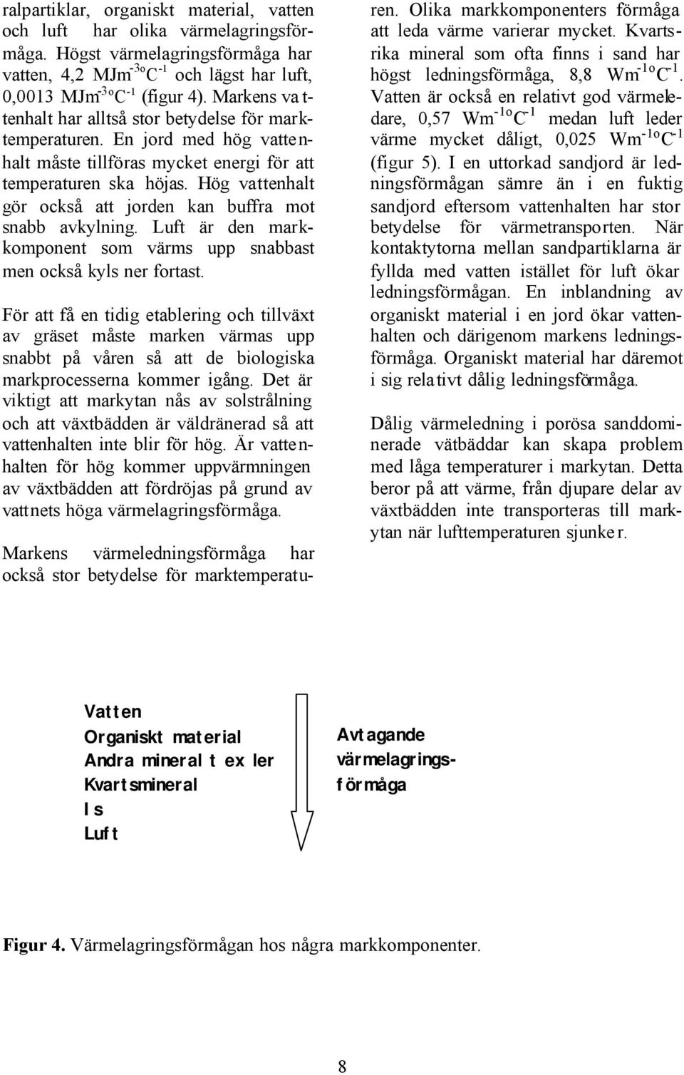 Hög vattenhalt gör också att jorden kan buffra mot snabb avkylning. Luft är den markkomponent som värms upp snabbast men också kyls ner fortast.