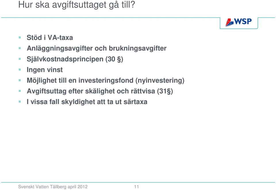 Självkostnadsprincipen (30 ) Ingen vinst Möjlighet till en investeringsfond