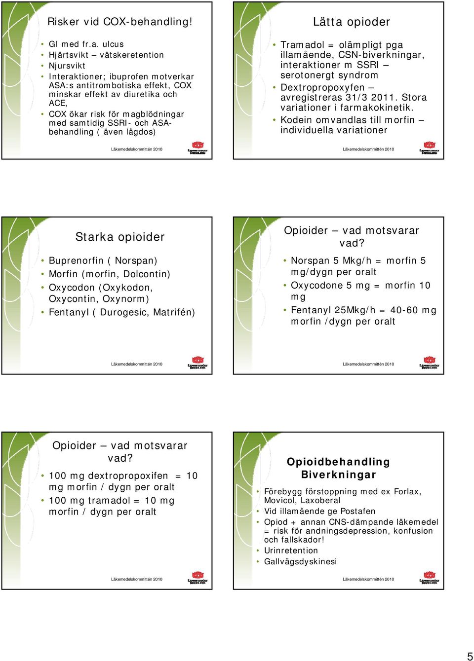 ulcus Hjärtsvikt vätskeretention Njursvikt Interaktioner; ibuprofen motverkar ASA:s antitrombotiska effekt, COX minskar effekt av diuretika och ACE, COX ökar risk för magblödningar med samtidig SSRI-