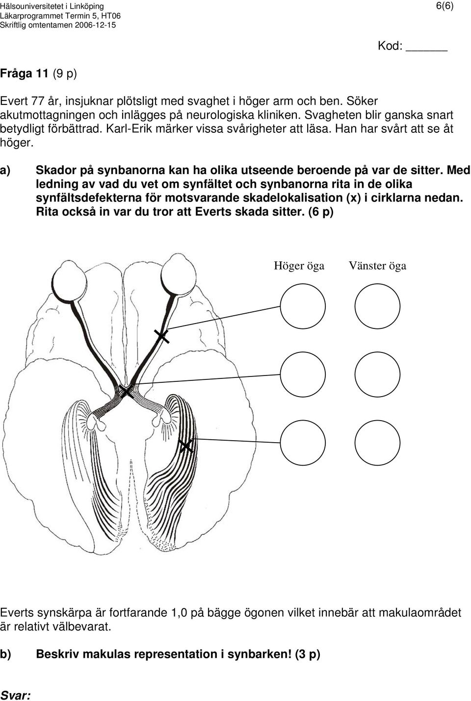 a) Skador på synbanorna kan ha olika utseende beroende på var de sitter.